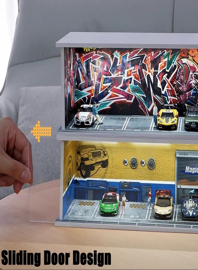 FQDGTFA Display Case for Hot Wheel with LED Light Stackable Mega Garage Storage for 1:64 Matchbox & Diecast Cars 6-Slot Parking Diorama with Illuminated Showcase (Caution-line) - Image 4